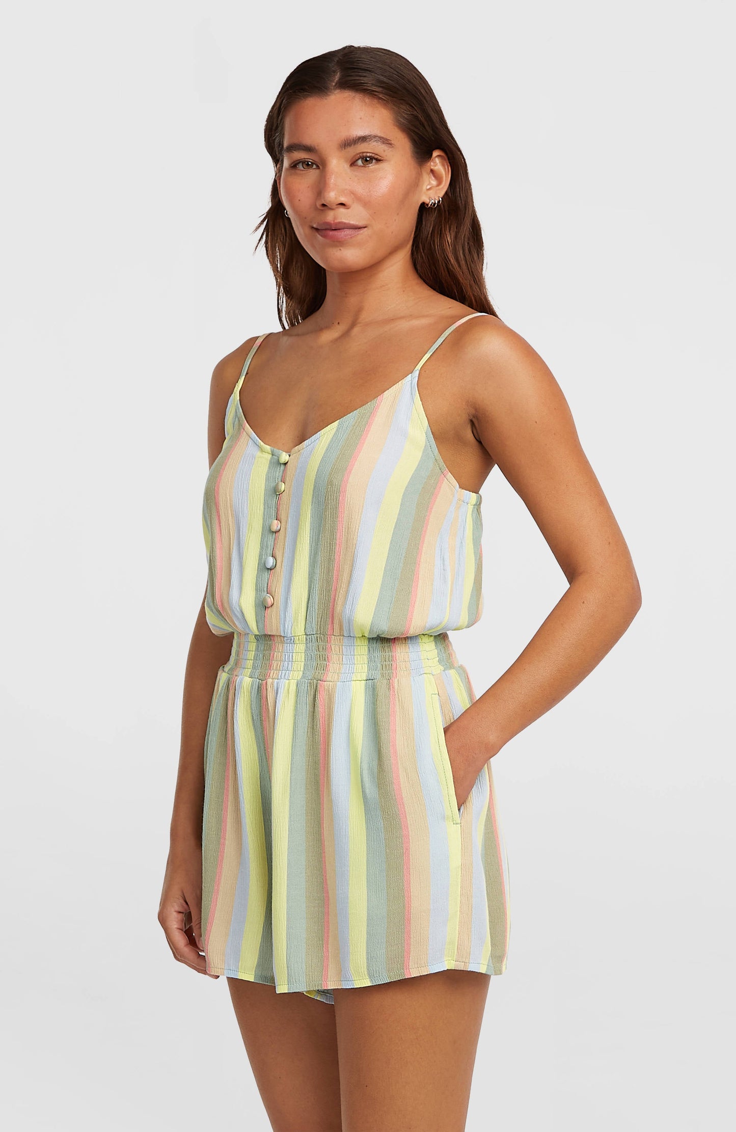 Women Thin Strap Buttoned Romper